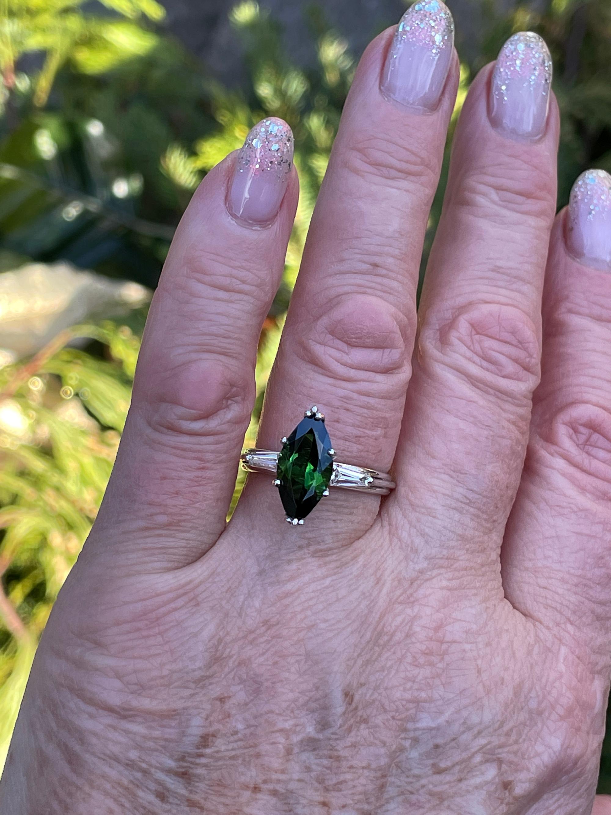 Art Deco GIA 3.24Carat Green Tourmaline Diamond Engagement Wedding Platinum Ring For Sale 15