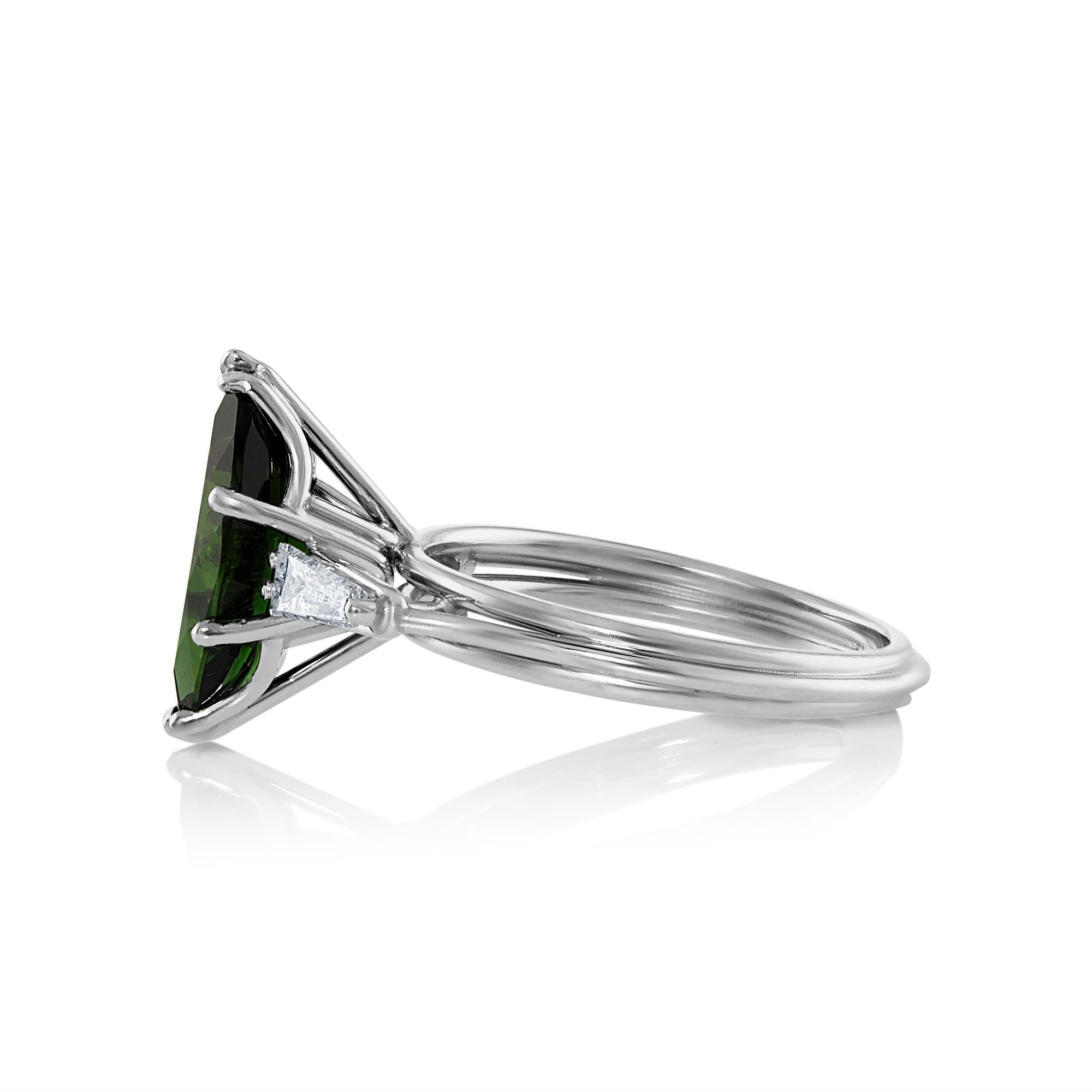 Marquise Cut Art Deco GIA 3.24Carat Green Tourmaline Diamond Engagement Wedding Platinum Ring For Sale