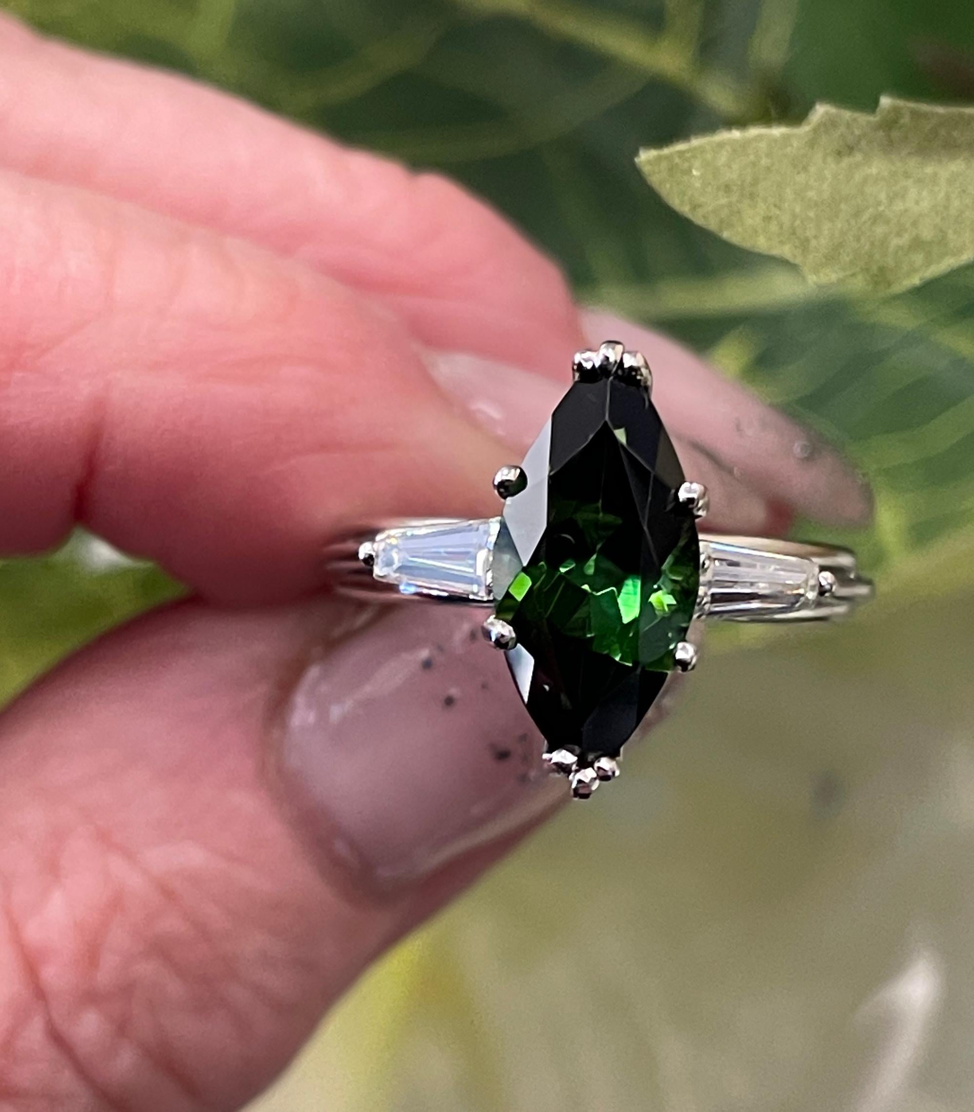 Art Deco GIA 3.24Carat Green Tourmaline Diamond Engagement Wedding Platinum Ring For Sale 5