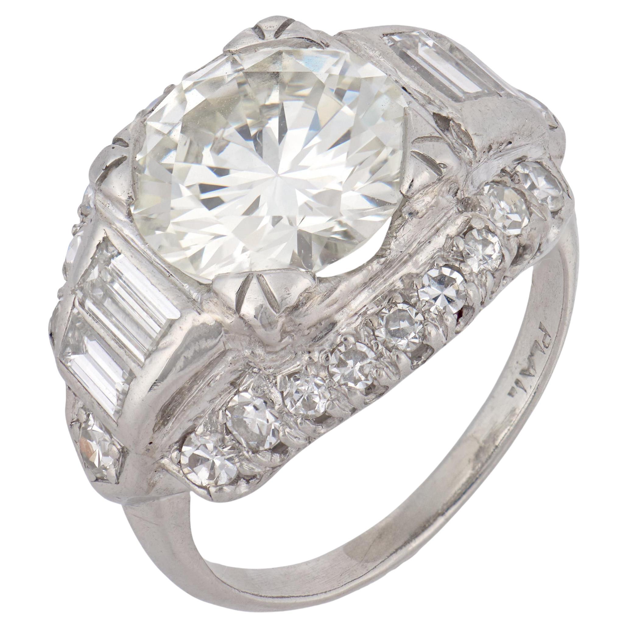 Art Deco GIA 3,25 Karat runder Brillantring aus Platin im Angebot