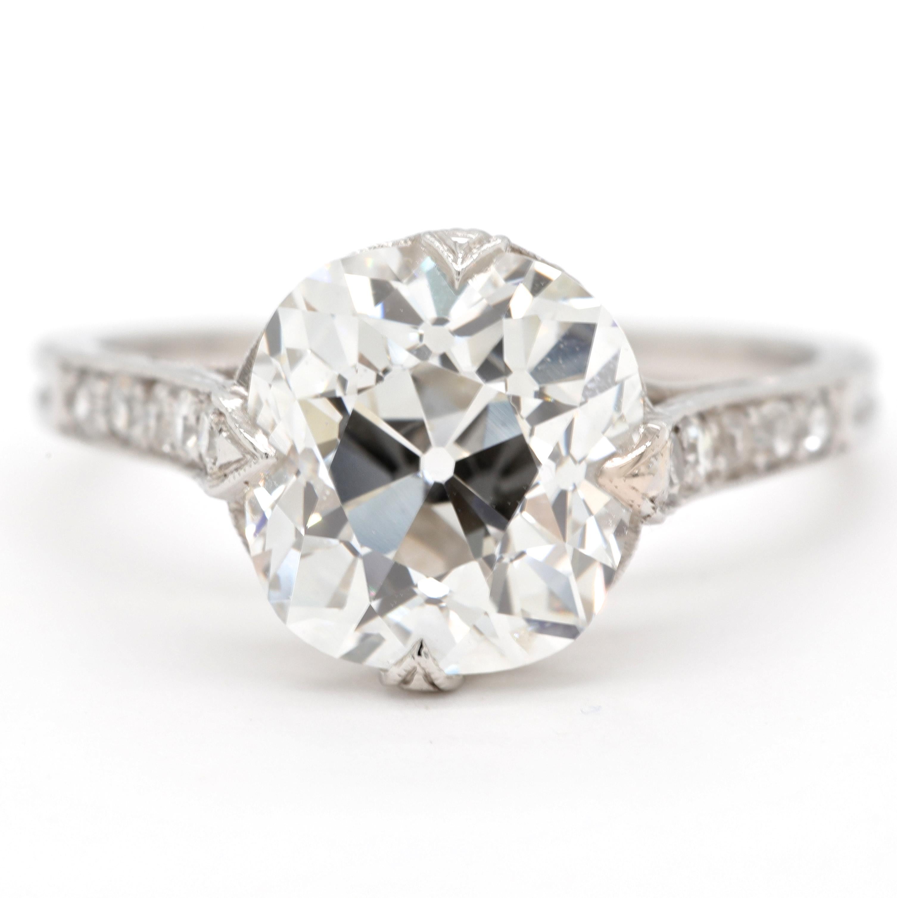 The ultimate Art Deco vintage engagement ring. The perfect diamond, setting and the stunning band, all make a dream ring. No matter where you go, this ring is definitely eye-catching. The center stone is GIA certified as old Mine cut diamond