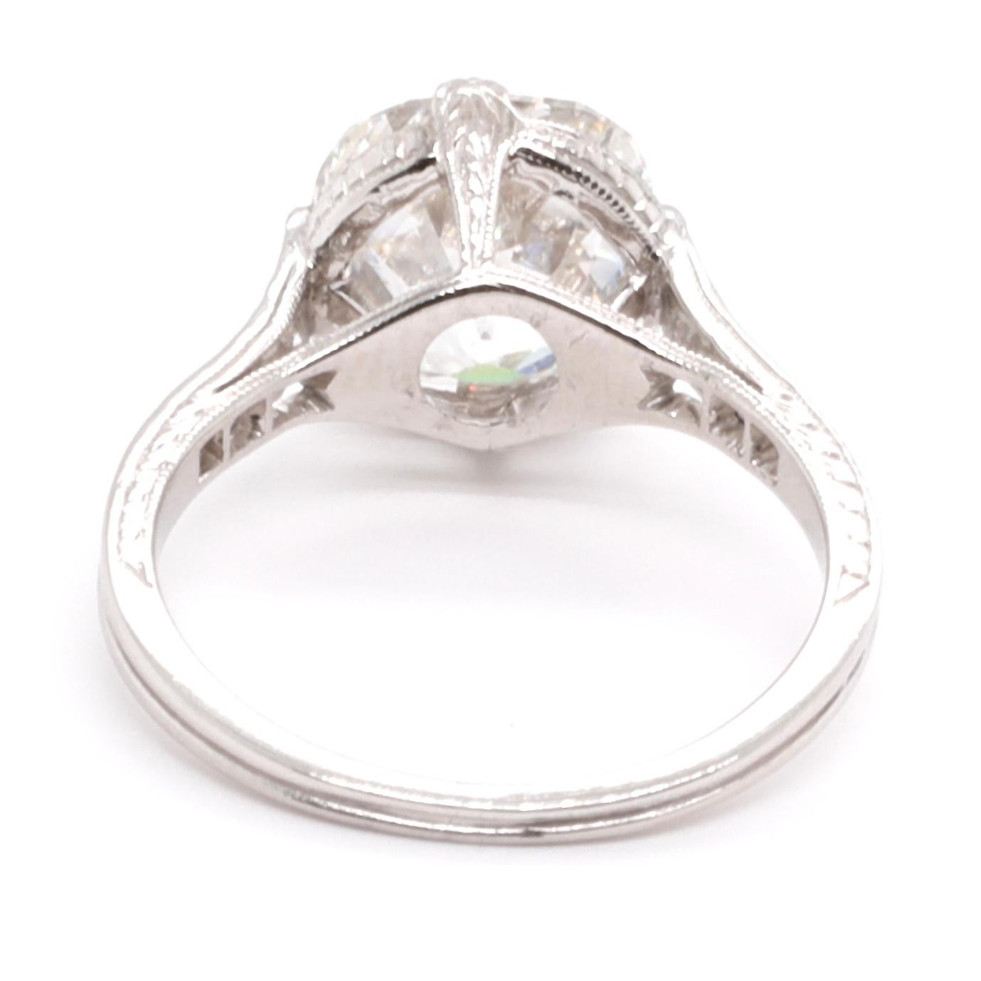 Art Deco GIA 3.26 Carat Old European Cut Diamond Platinum Ring 1