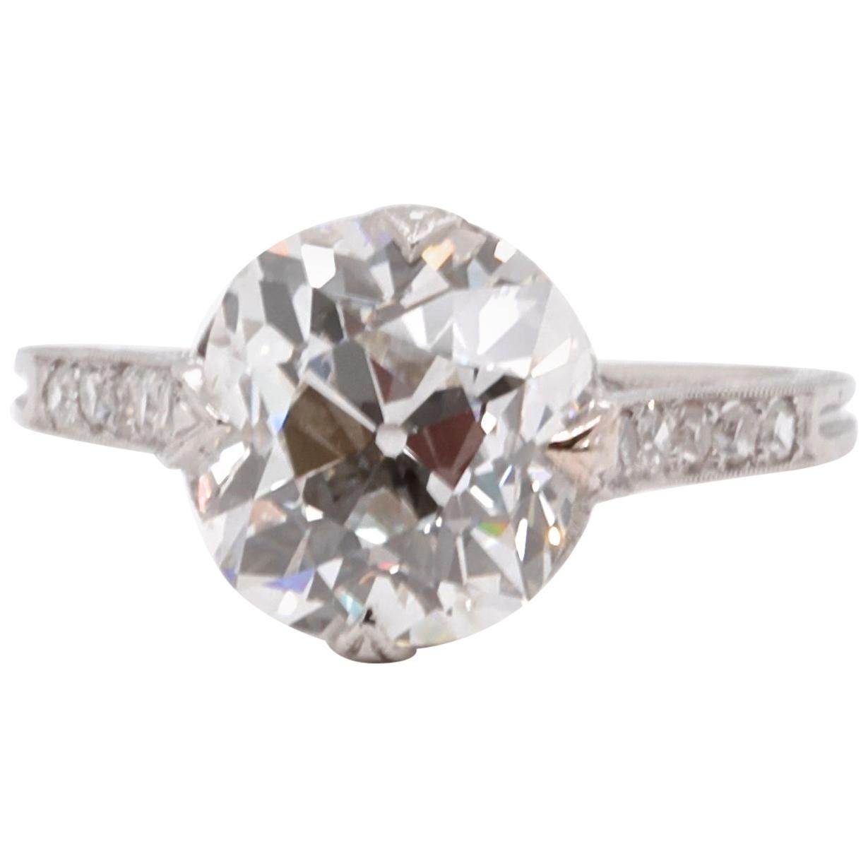 Art Deco GIA 3.26 Carat Old European Cut Diamond Platinum Ring