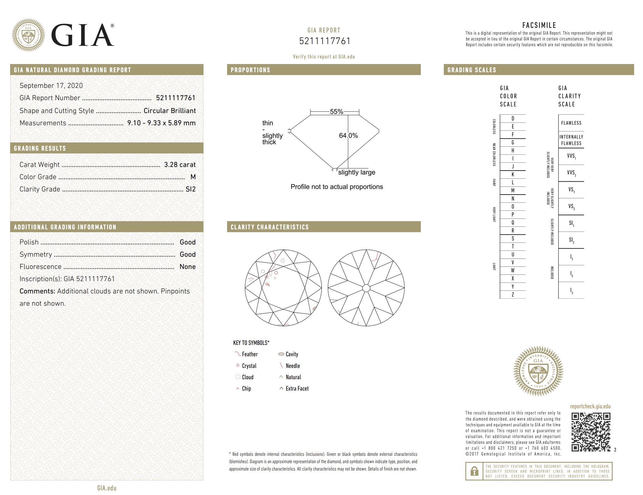 Anello di fidanzamento in platino con diamante vecchio taglio europeo Art Deco GIA da 3.28 carati in vendita 1