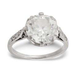 Bague de fiançailles Art déco en platine avec diamant taille européenne ancienne de 3.28 carats certifié GIA