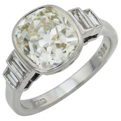 Art Deco GIA 3.29 carat old mine cut diamond platinum engagement ring