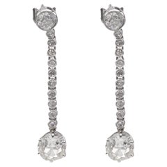 Antique Art Deco GIA 3.30 Carat Total Weight Diamond Platinum Dangle Earrings