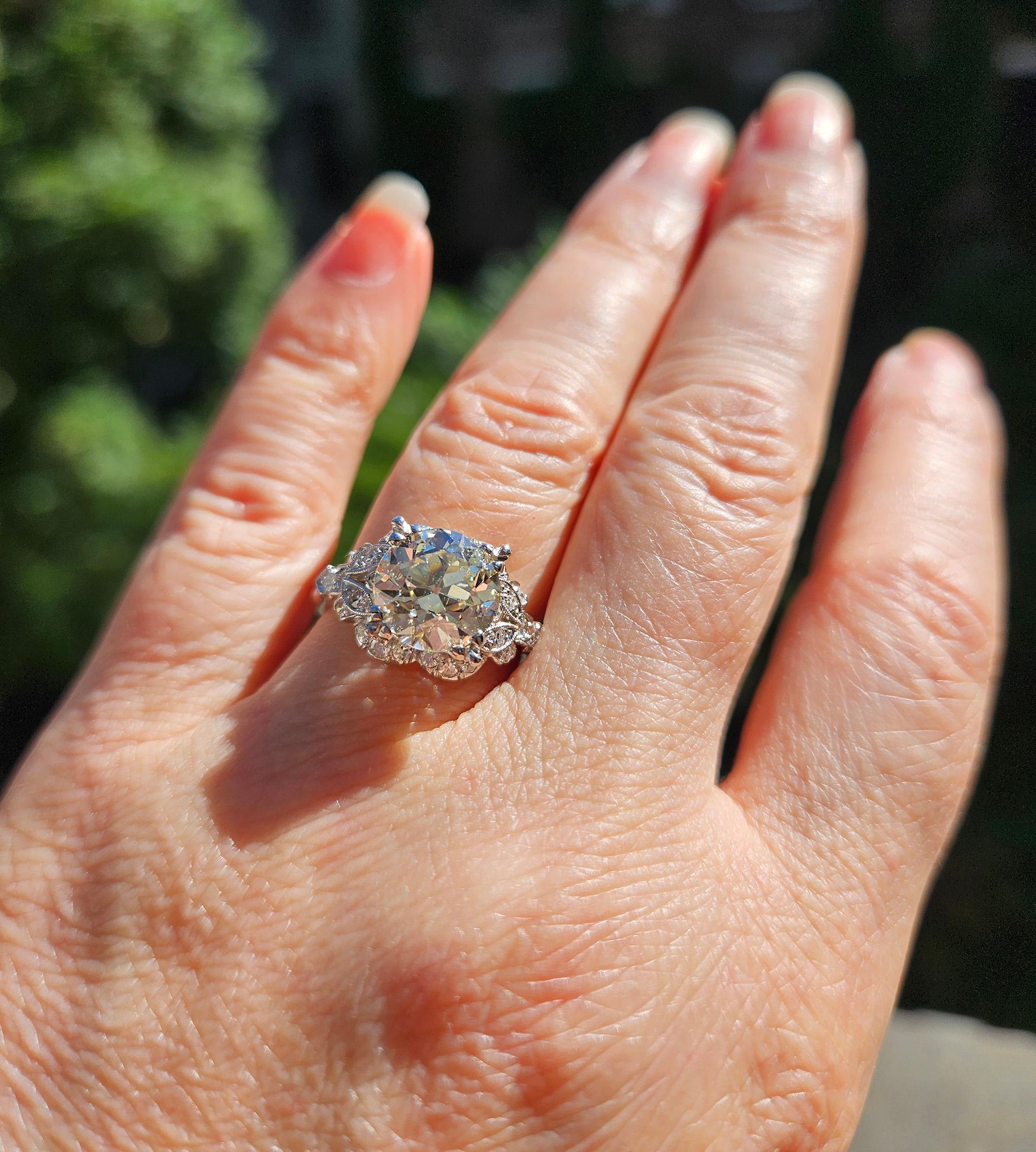 Art déco GIA 3.34ctw Vieux  Bague de fiançailles en platine avec diamant , Circa 1930 en vente 14