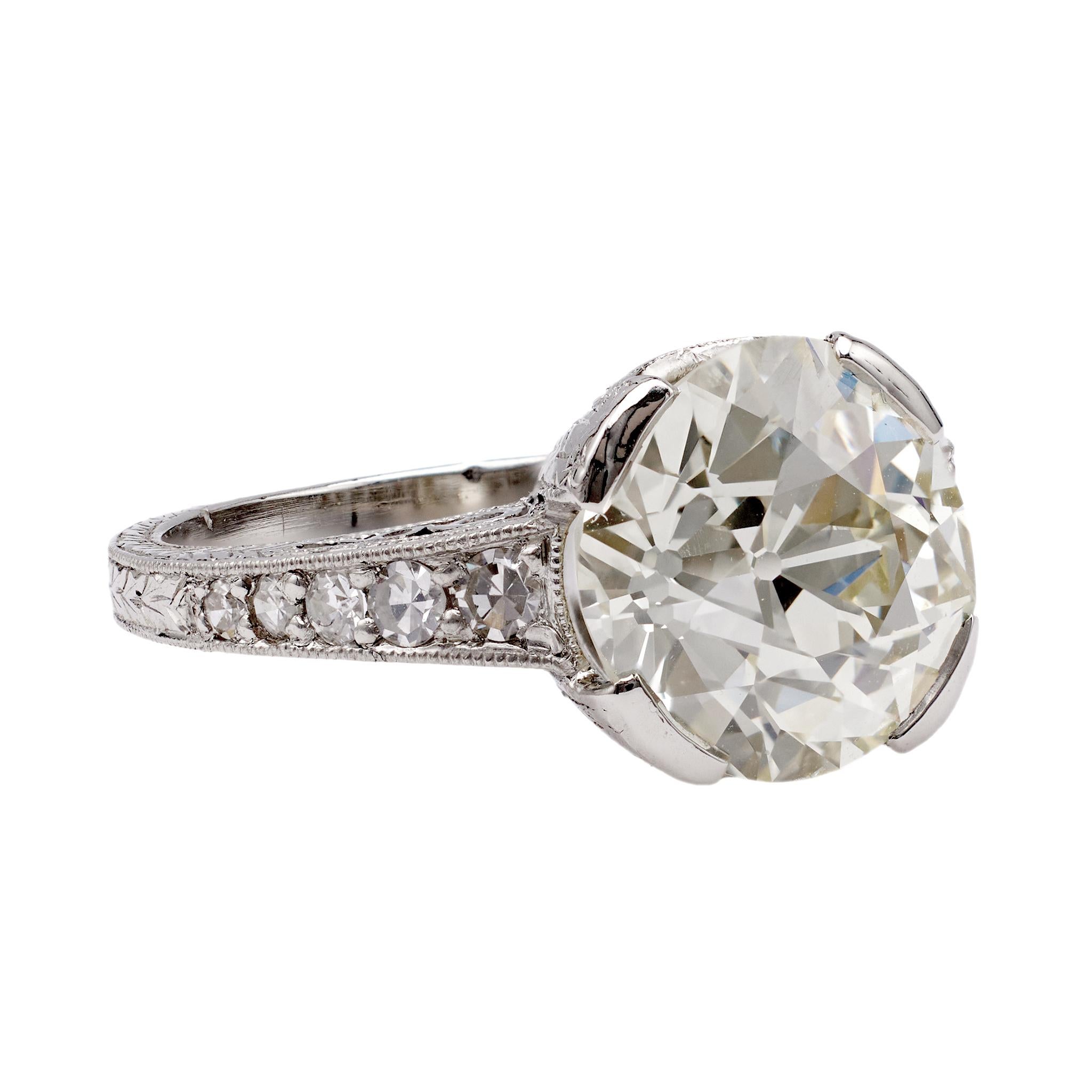 Bague Art Déco GIA 3.35 Carat Old Mine Cut Diamond Ring Bon état - En vente à Beverly Hills, CA