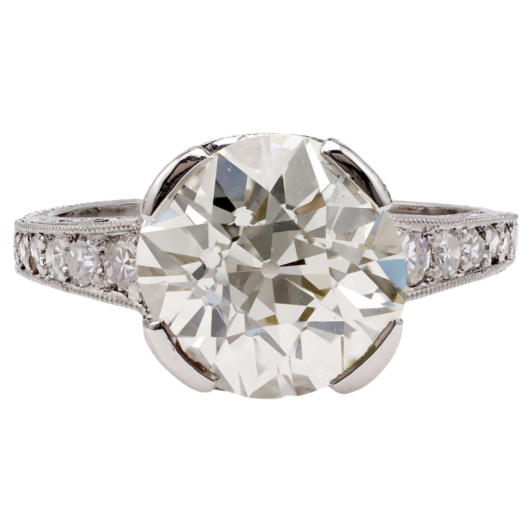 Art Deco GIA 3.35 Carat Old Mine Cut Diamond Ring