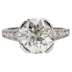Art Deco GIA 3.35 Carat Old Mine Cut Diamond Ring