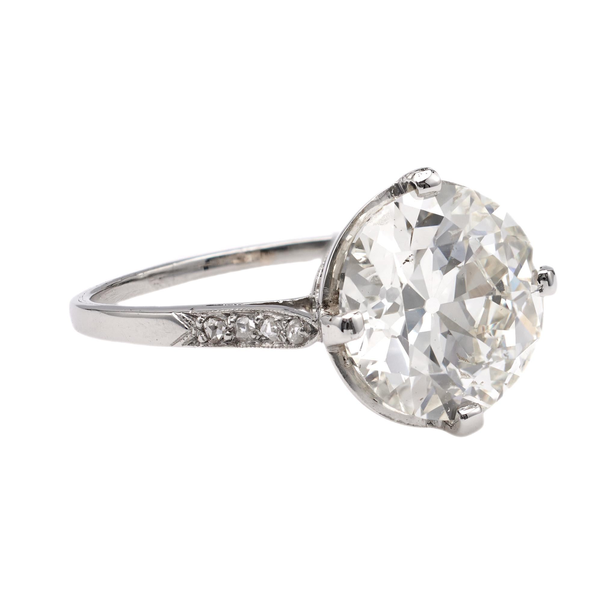 Art Deco GIA 3.42 Carat Old European Cut Diamond Platinum Ring 1