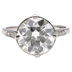 Art Deco GIA 3.42 Carat Old European Cut Diamond Platinum Ring