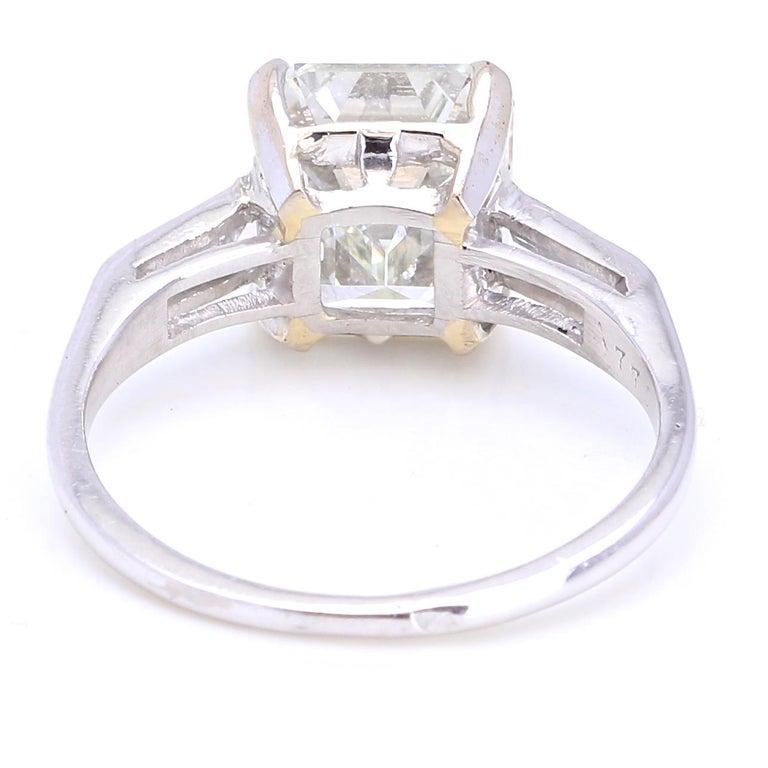 Art Deco GIA 3.44 Carat Emerald Cut Diamond Platinum Engagement Ring In Excellent Condition In Beverly Hills, CA