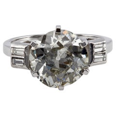 Platinring mit GIA 3.44 Karat Diamant im Altminenschliff im Art déco-Stil