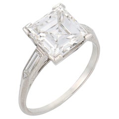 Art Deco GIA 3.51 carat Carré cut diamond platinum engagement ring