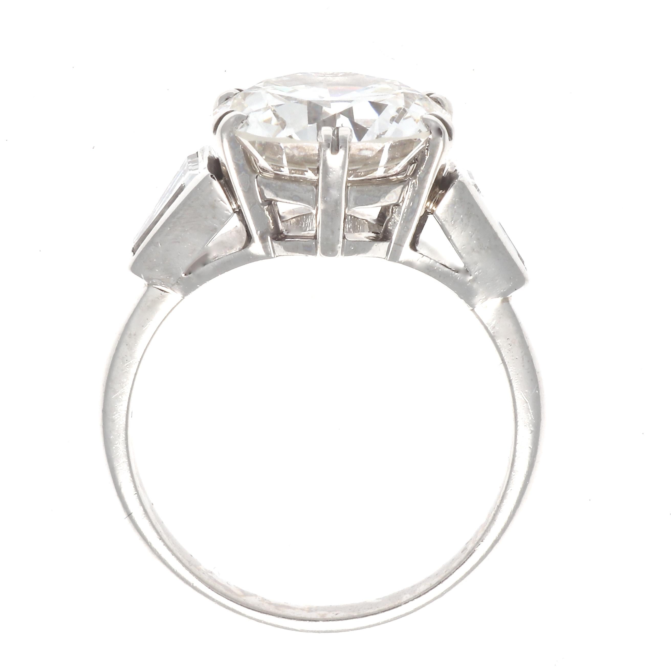 Art Deco GIA 3.52 Carat Diamond Platinum Ring In Excellent Condition In Beverly Hills, CA