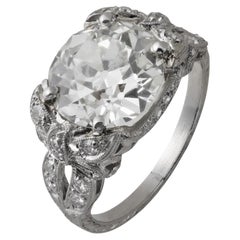 Art Deco GIA 3.57 carat old European cut diamond platinum engagement ring
