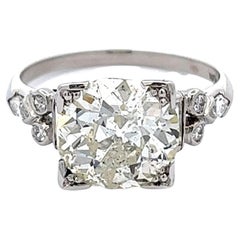 Art Deco GIA 3.59 Carats Old European Cut Diamond Platinum Engagement Ring