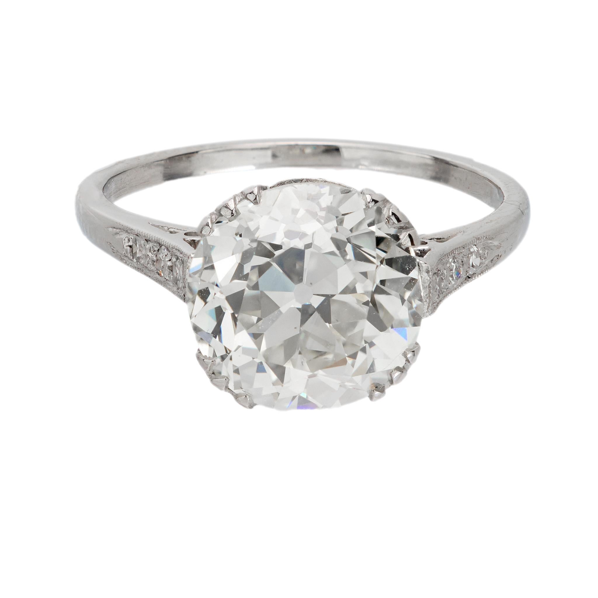 Old European Cut Art Deco GIA 3.60 carat old European cut diamond platinum engagement ring
