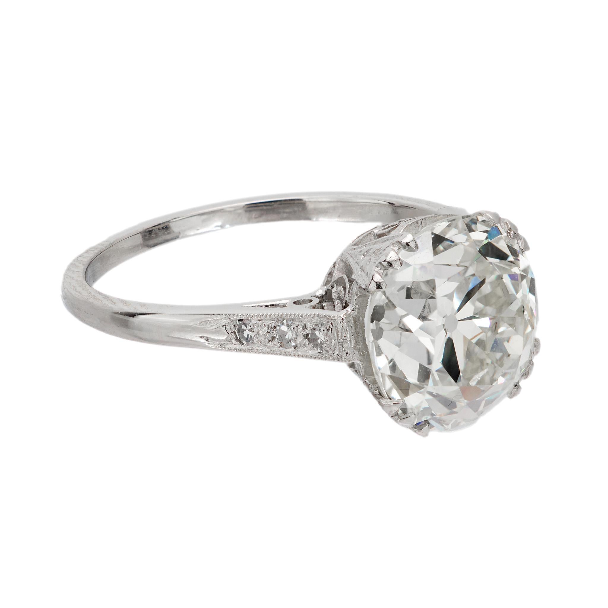 Art Deco GIA 3.60 carat old European cut diamond platinum engagement ring In Good Condition In Beverly Hills, CA