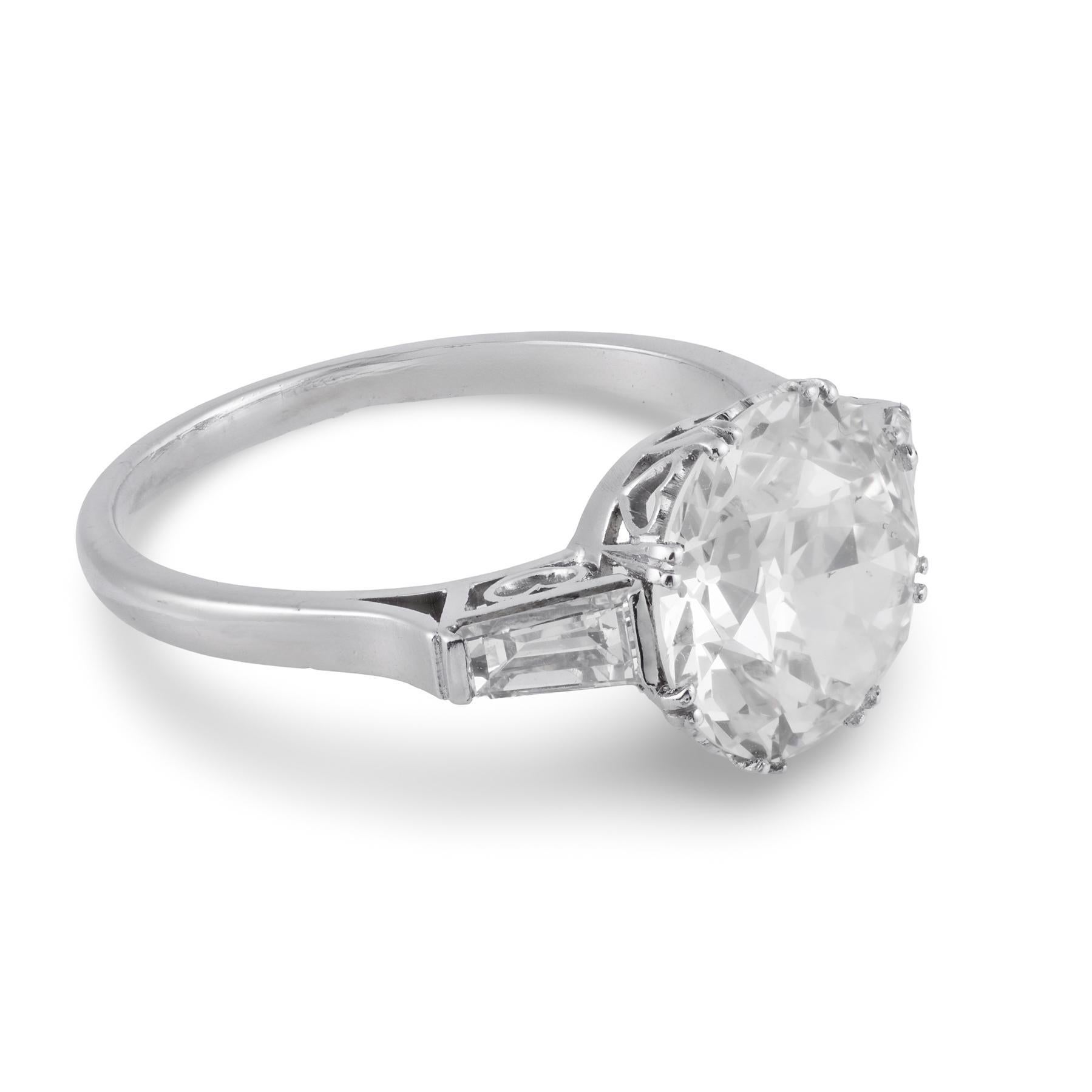 Bague de fiançailles Art déco en platine avec diamant taille européenne ancienne de 3.65 carats certifié GIA Pour femmes en vente