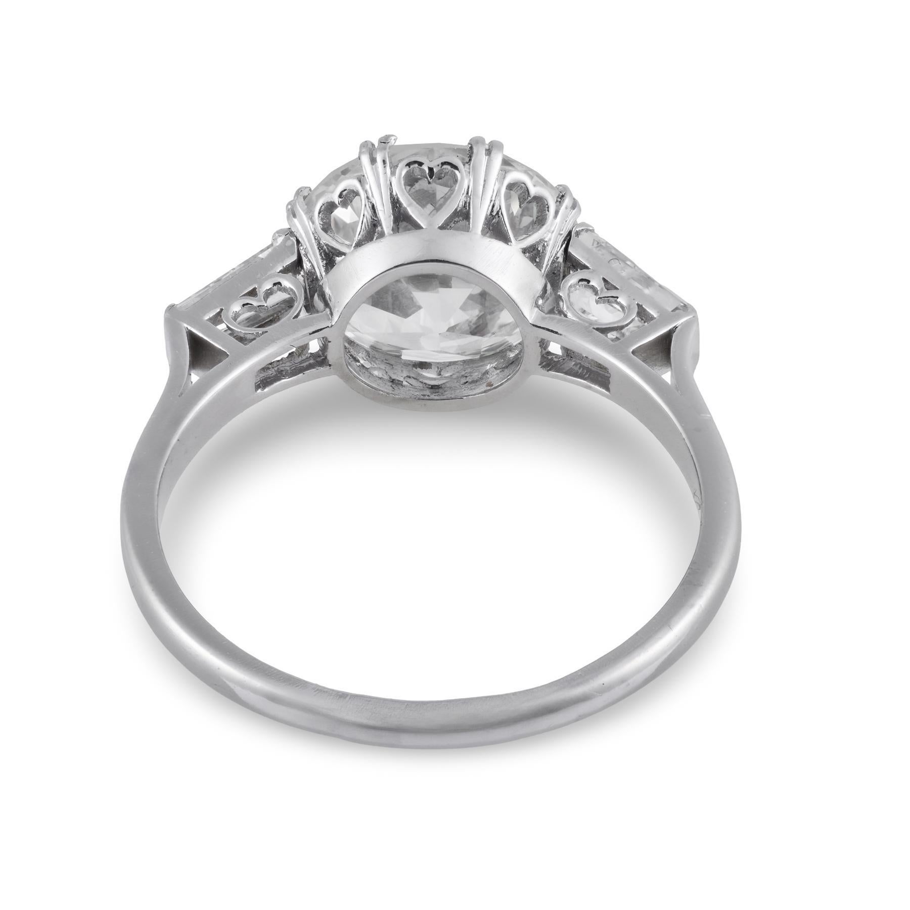 Bague de fiançailles Art déco en platine avec diamant taille européenne ancienne de 3.65 carats certifié GIA en vente 1