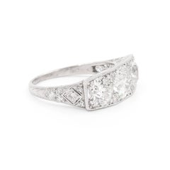 Art Deco GIA 3.66 Carat Total Weight Old European Cut Diamond 3-Stone Ring