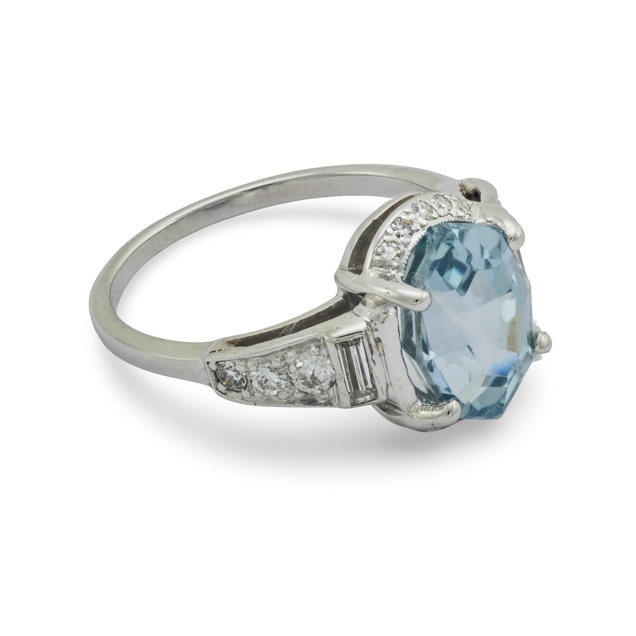 Bague Art déco GIA 3,69 carats saphir diamant 14k or blanc Pour femmes en vente