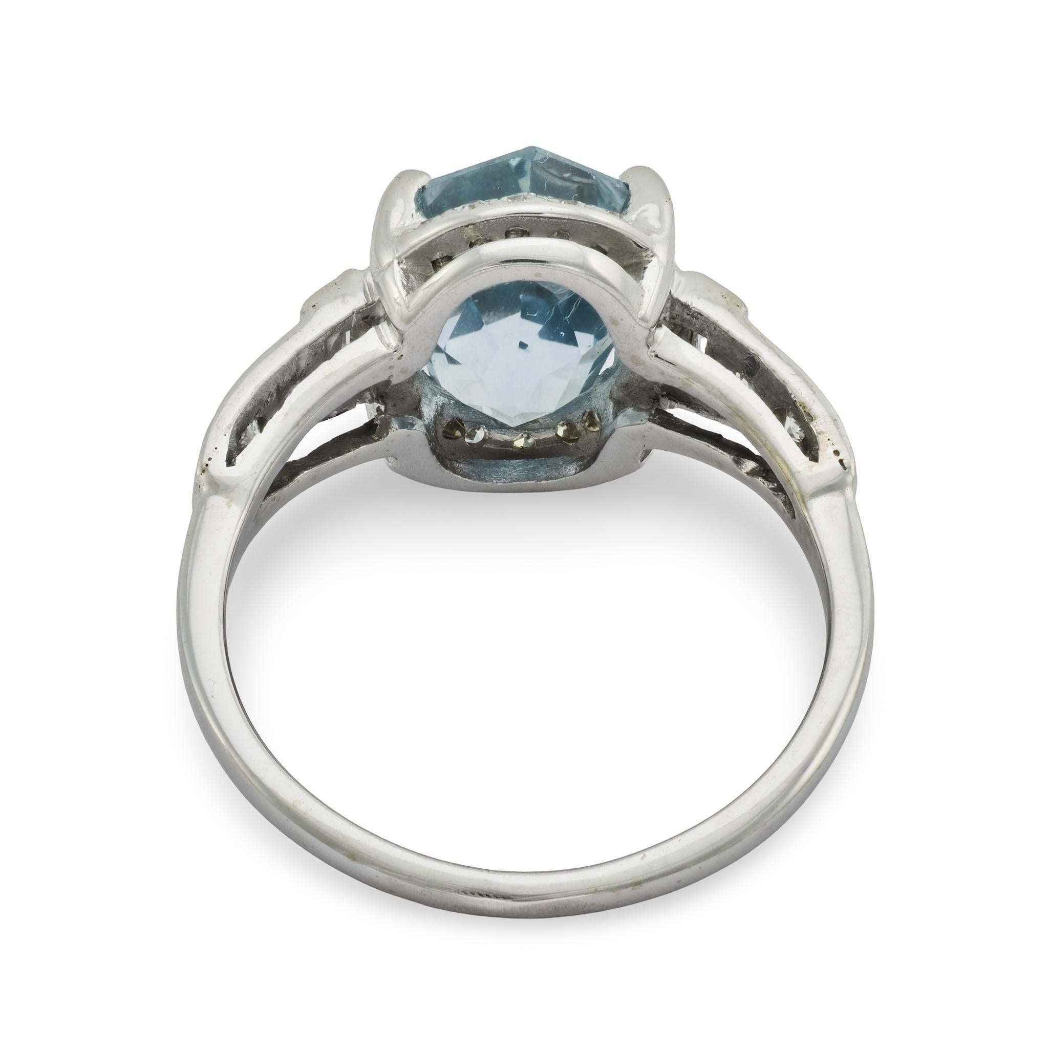 Bague Art déco GIA 3,69 carats saphir diamant 14k or blanc en vente 1