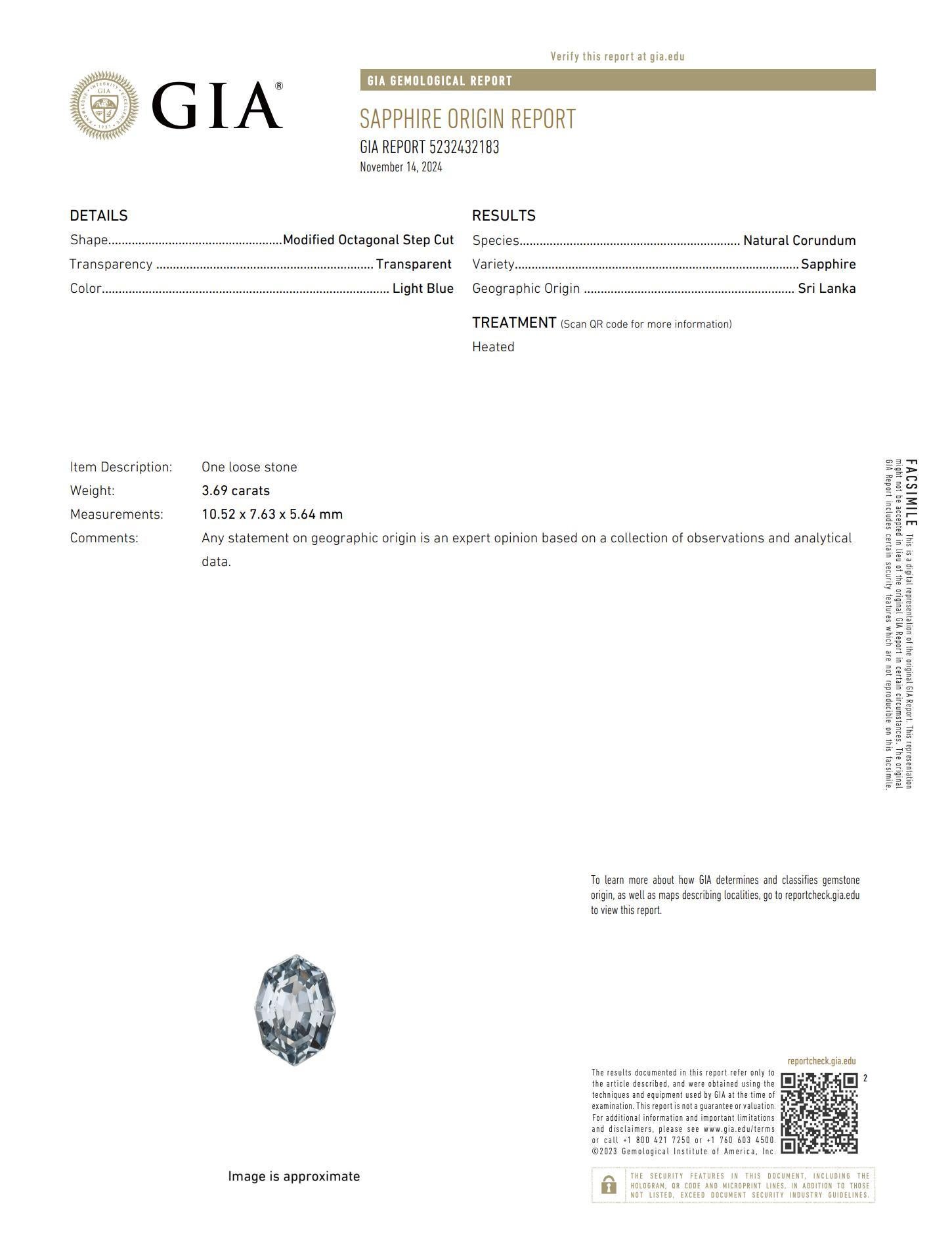 Bague Art déco GIA 3,69 carats saphir diamant 14k or blanc en vente 2