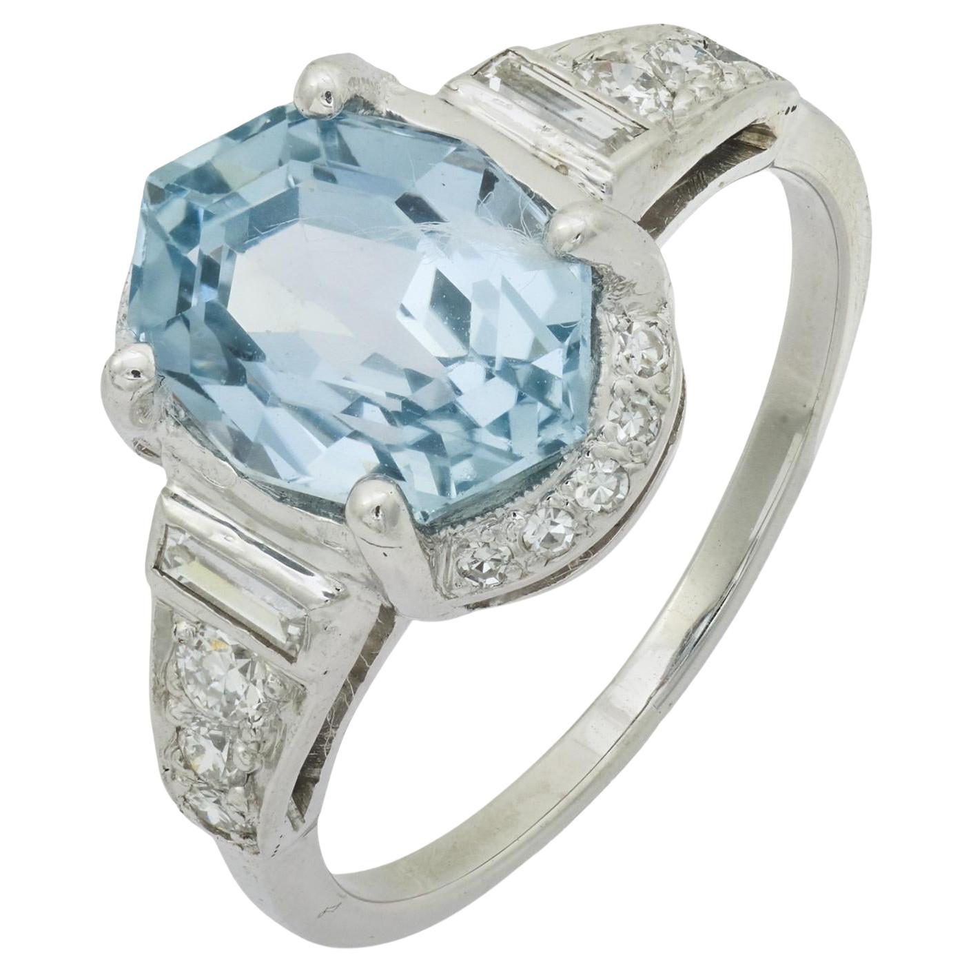 Art Deco GIA 3,69 Karat Saphir Diamant 14k Weißgold Ring