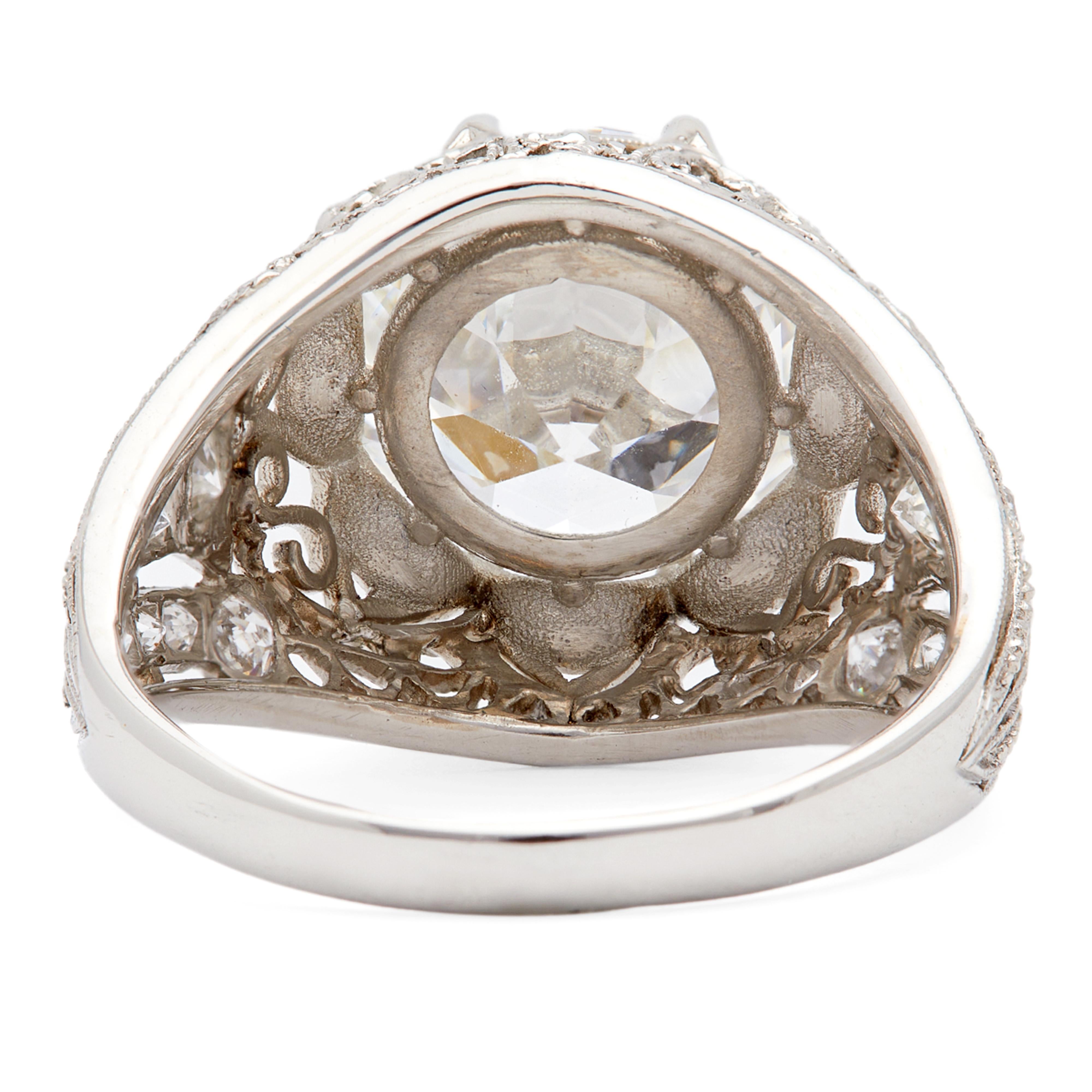 Old European Cut Art Deco GIA 3.80 Carats Transitional Cut Diamond Platinum Filigree Ring