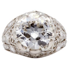 Art Deco GIA 3.80 Carats Transitional Cut Diamond Platinum Filigree Ring