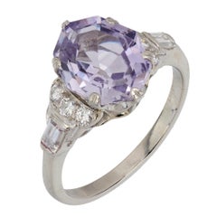 Art Deco GIA 3.87 carat pinkish purple Ceylon sapphire diamond platinum ring