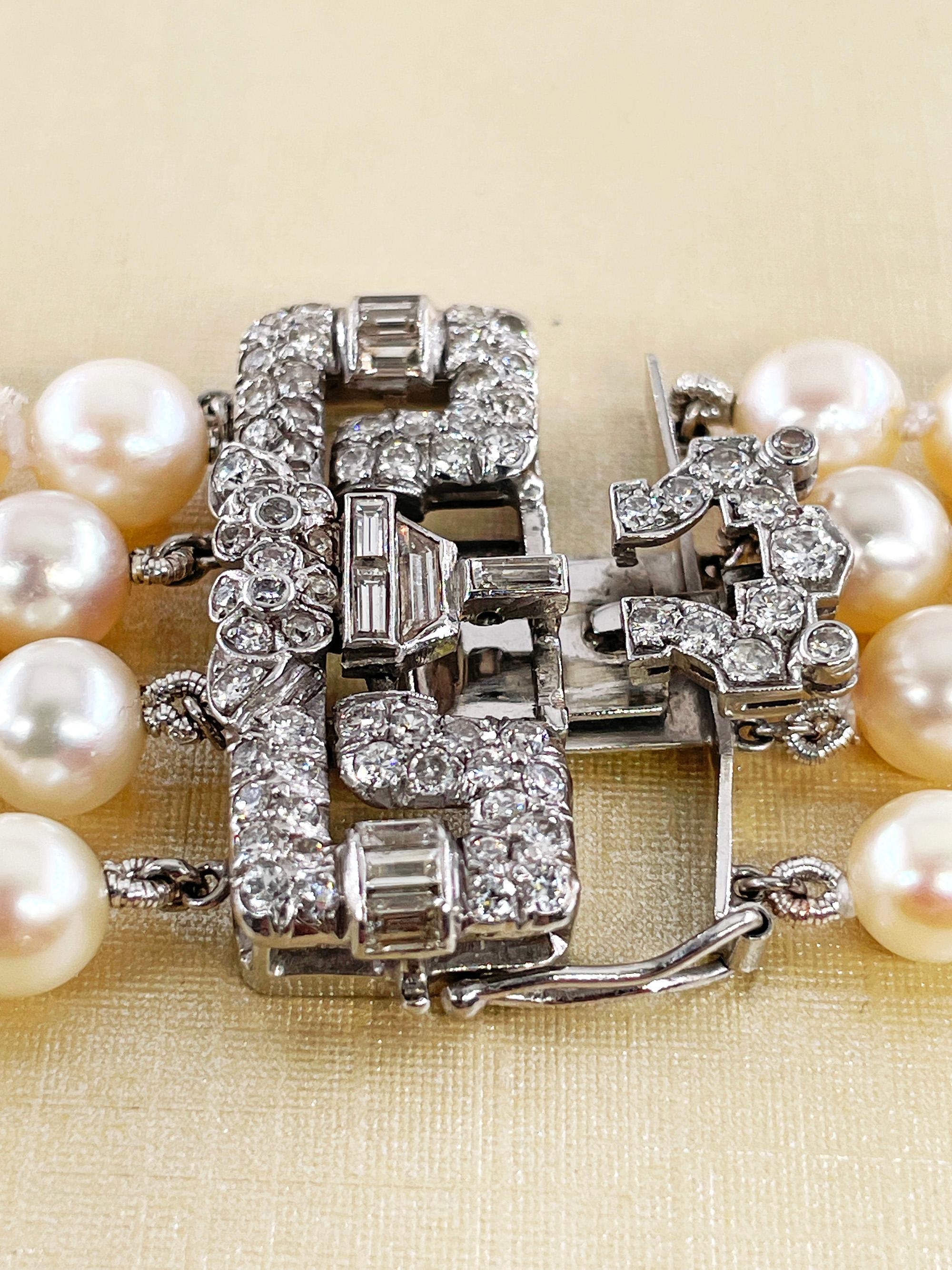 Art Deco GIA 4-Strand Vintage Graduated Akoya PEARL NECKLACE Plat Diamond Clasp For Sale 7