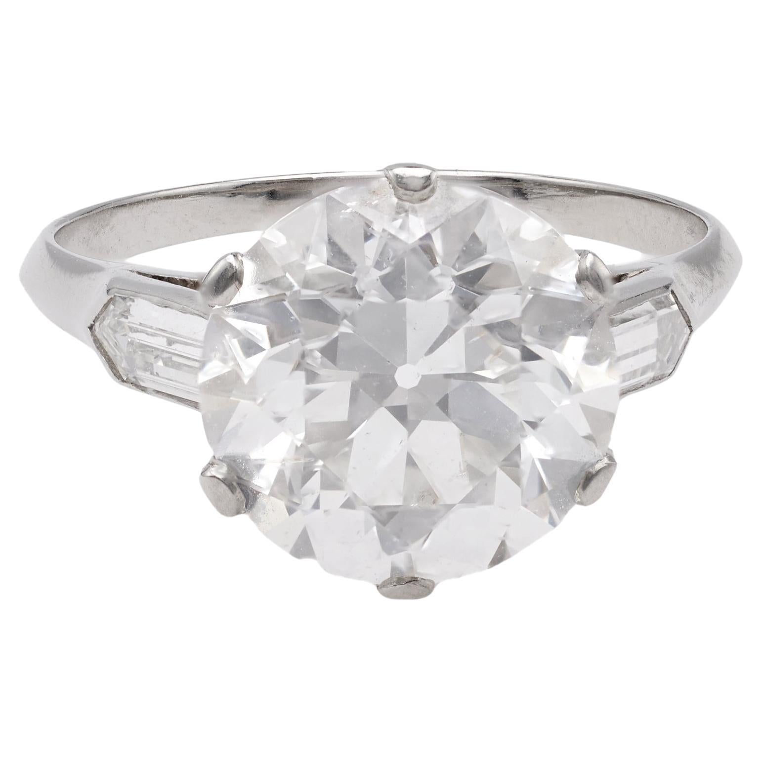 Art Deco GIA 4.02 Carat Old European Cut Diamond Platinum Ring For Sale