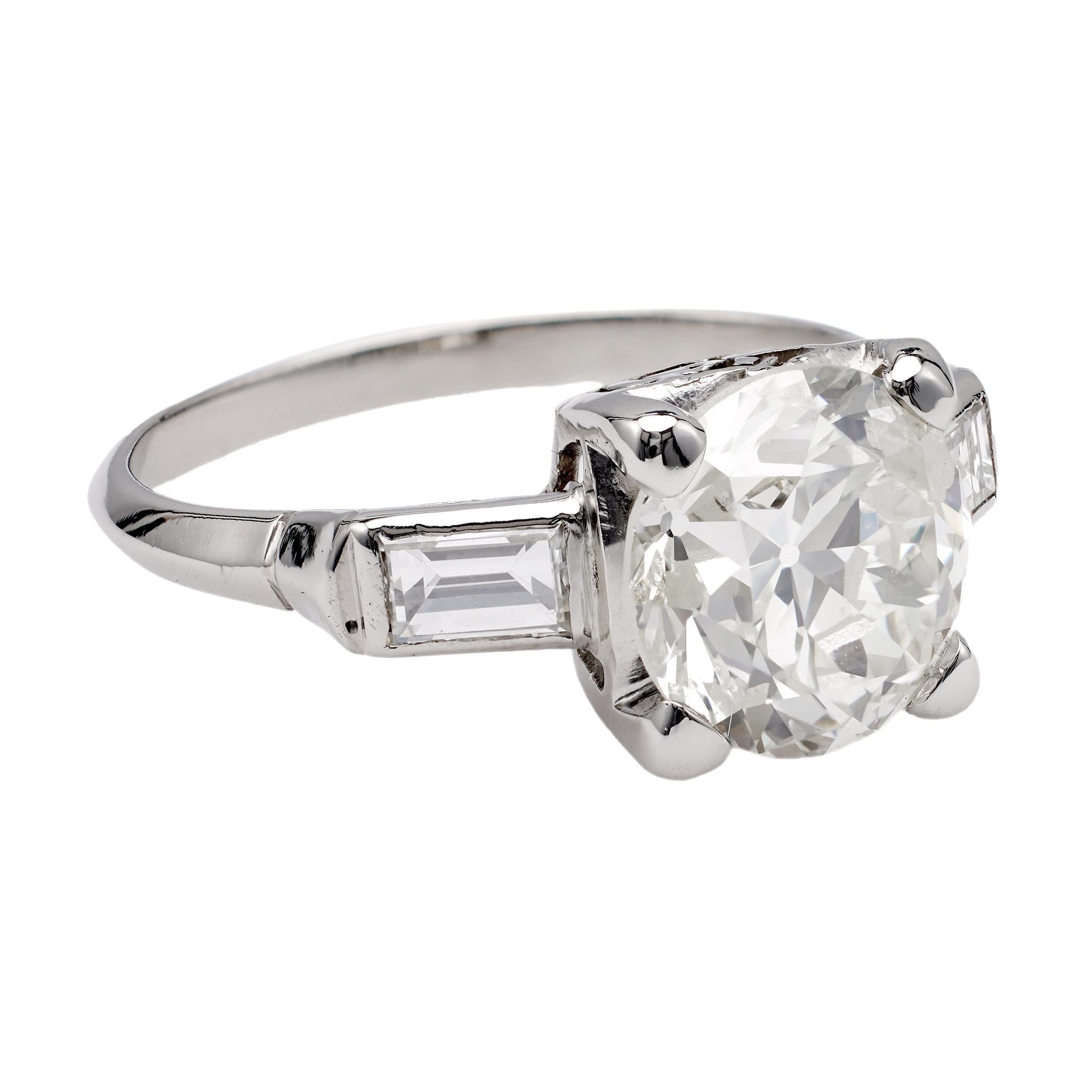 Women's or Men's Art Deco GIA 4.03 Carat Transitional Cut Diamond Platinum Ring For Sale
