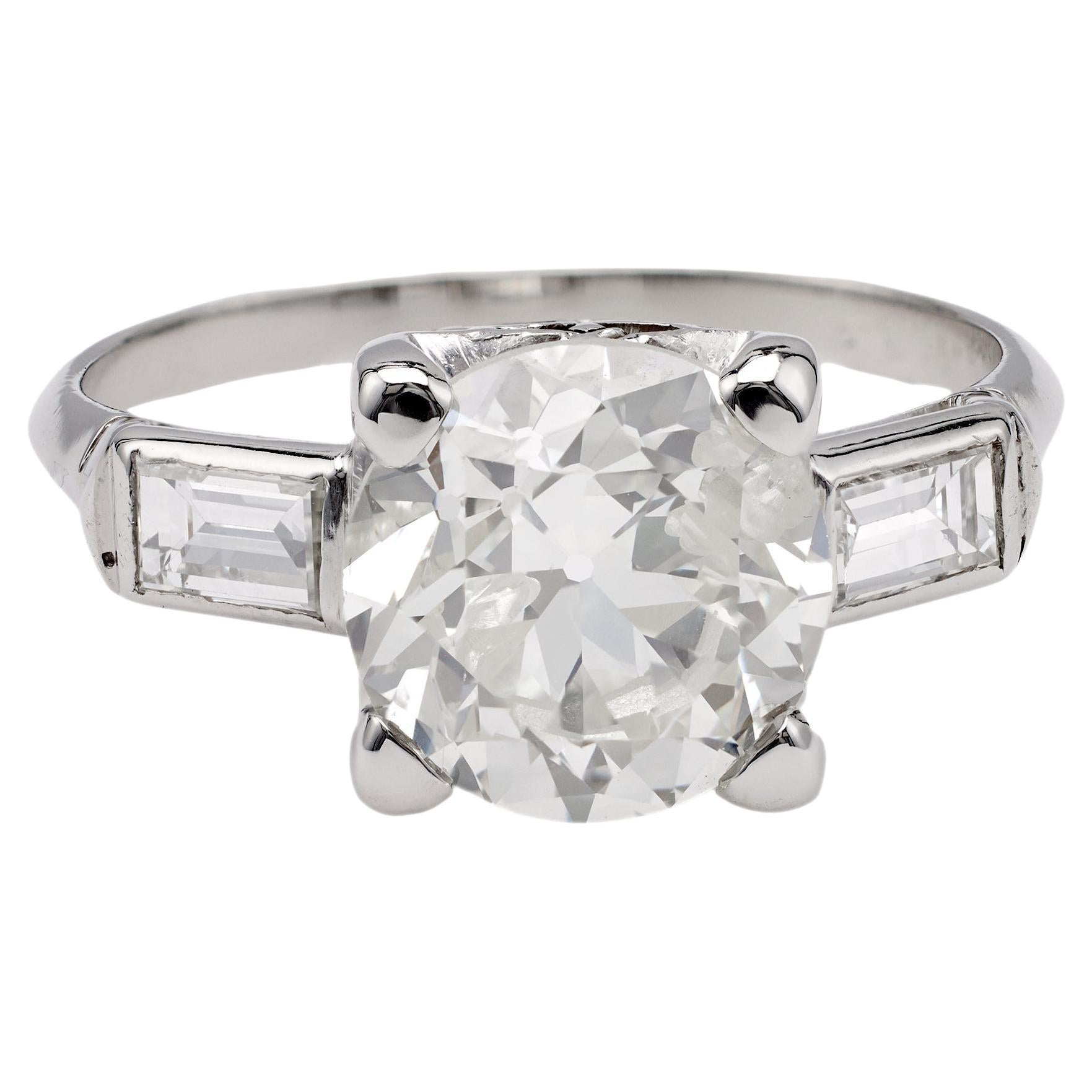 Art Deco GIA 4.03 Carat Transitional Cut Diamond Platinum Ring For Sale