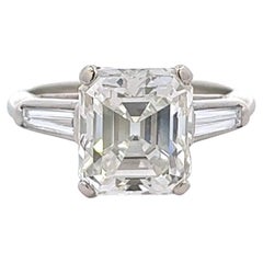 Art Deco GIA 4.06 Carats Emerald Cut Diamond Platinum Ring