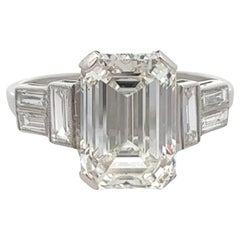 Art Deco GIA 4.07 Carats Emerald Cut Diamond Platinum Ring