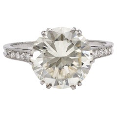 Art Deco GIA 4.18 Carat Round Brilliant Cut Diamond Platinum Ring