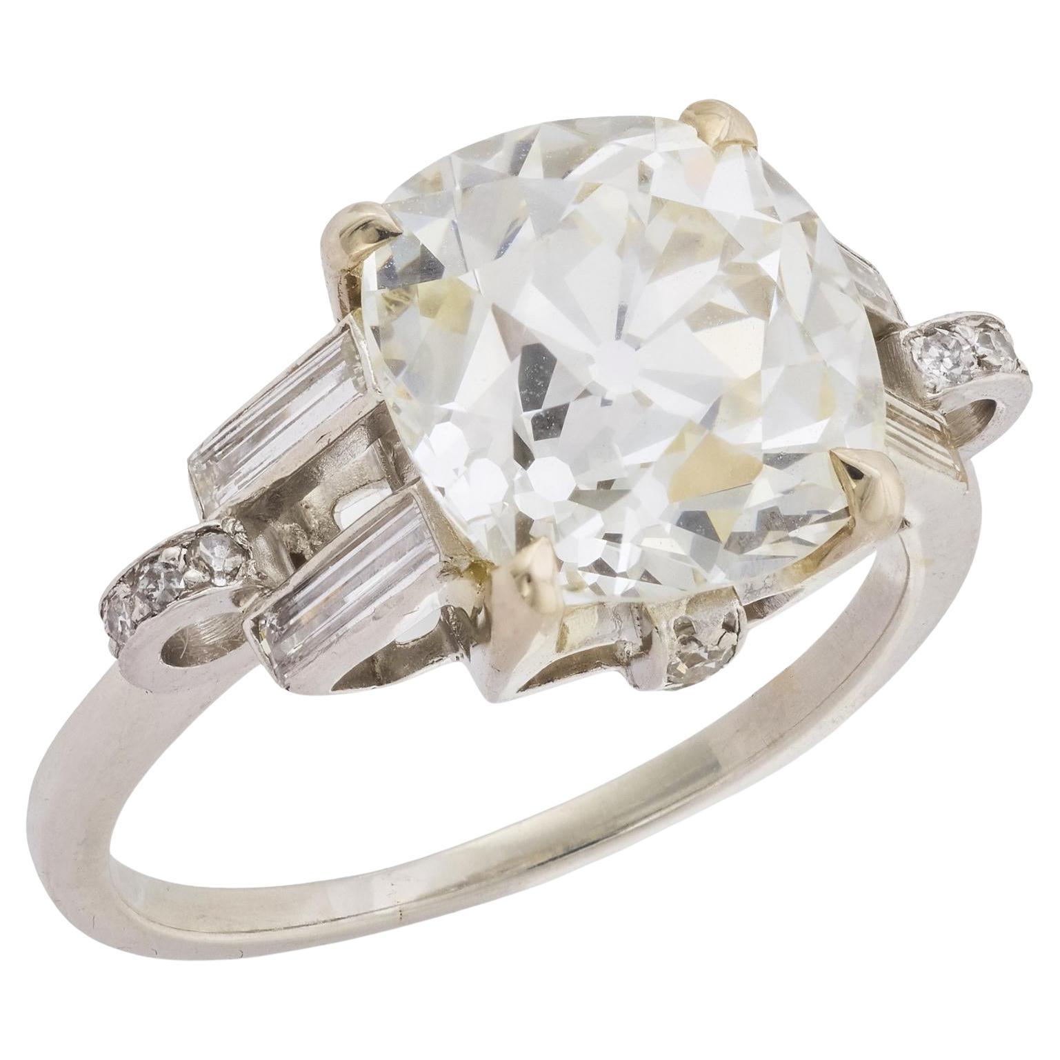 Bague de fiançailles Art déco en platine avec diamant taille ancienne de 4.23 carat, certifié GIA en vente