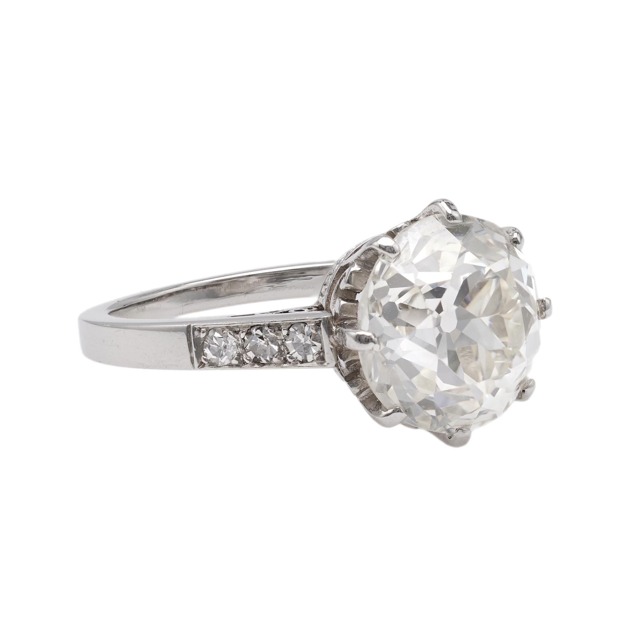 Art Deco GIA 4.28 Carat Old European Cut Diamond Platinum Ring For Sale 1