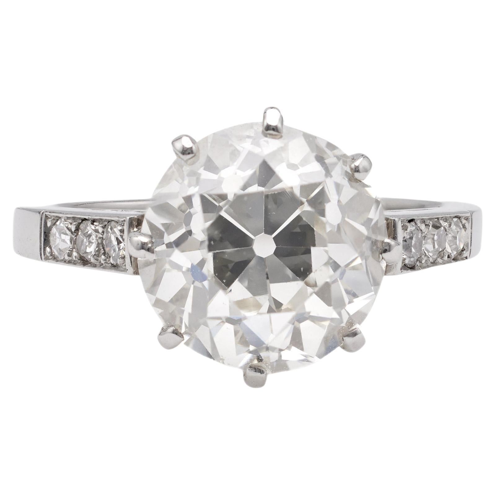 Art Deco GIA 4.28 Carat Old European Cut Diamond Platinum Ring For Sale