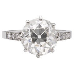 Bague Art déco en platine avec diamant taille vieille Europe de 4.28 carat certifié GIA