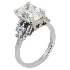 Art Deco GIA 4.33 carat emerald cut diamond platinum engagement ring
