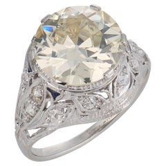 Anello di fidanzamento in platino con diamante e zaffiro Art Deco GIA da 4.41 carati