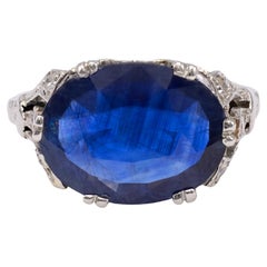 Art Deco GIA 4.47 Carat Madagascan Sapphire Diamond Platinum Ring