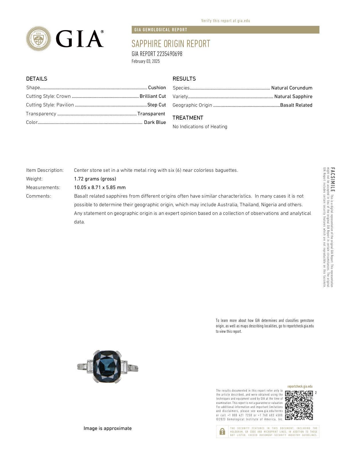 Art Deco GIA 4.5 carat no heat sapphire diamond platinum ring For Sale 1